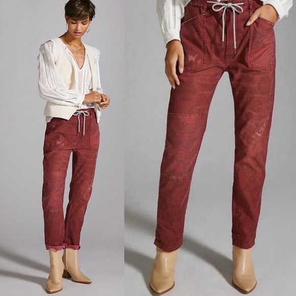 Pilcro Pants - Pilcro Anthropologie Trailblazer Patchwork Pants L Red Printed Straight Leg Boho